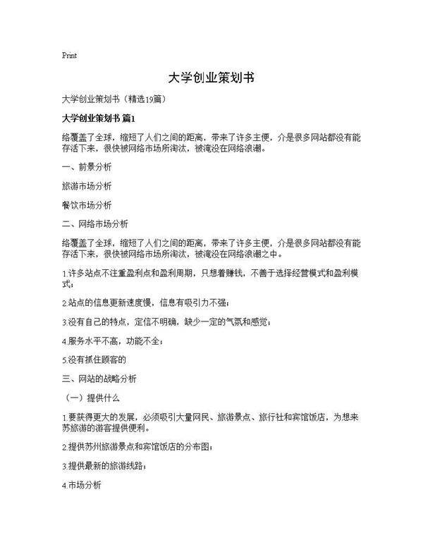 大学创业策划书19篇