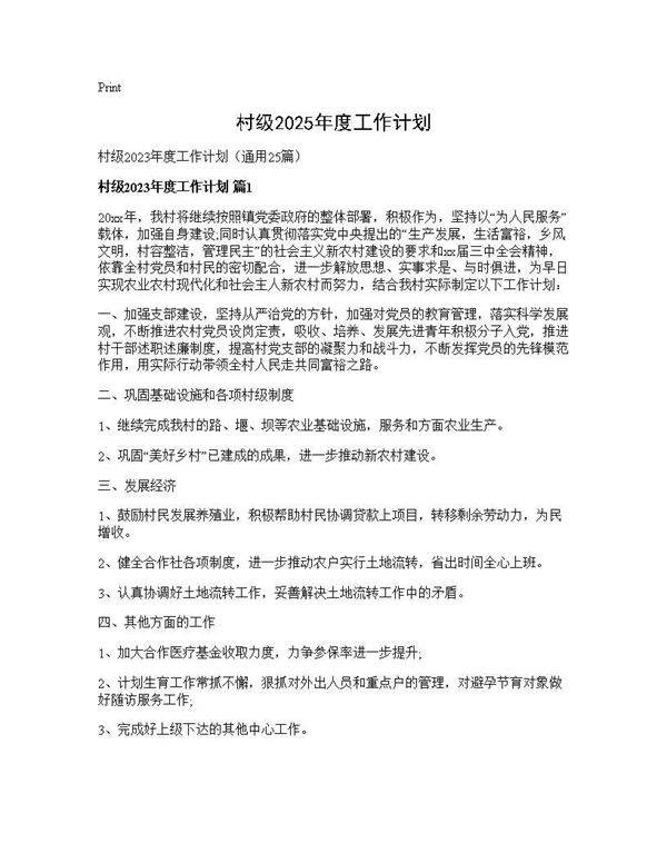 村级2025年度工作计划25篇