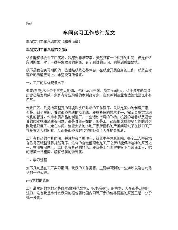车间实习工作总结范文20篇