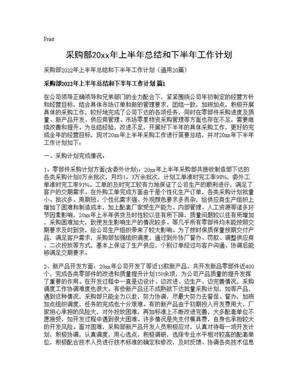 采购部2026年上半年总结和下半年工作计划20篇