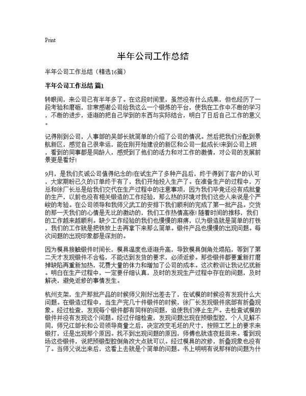 半年公司工作总结16篇