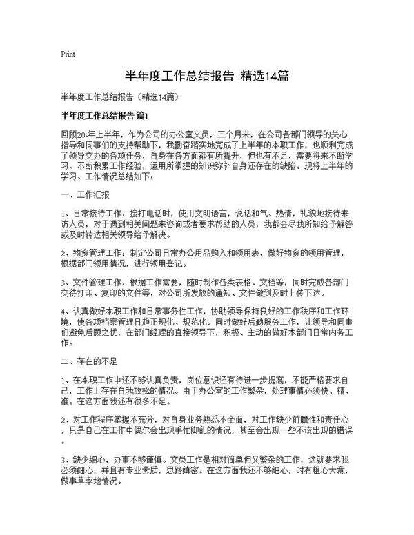 半年度工作总结报告(精选14篇)