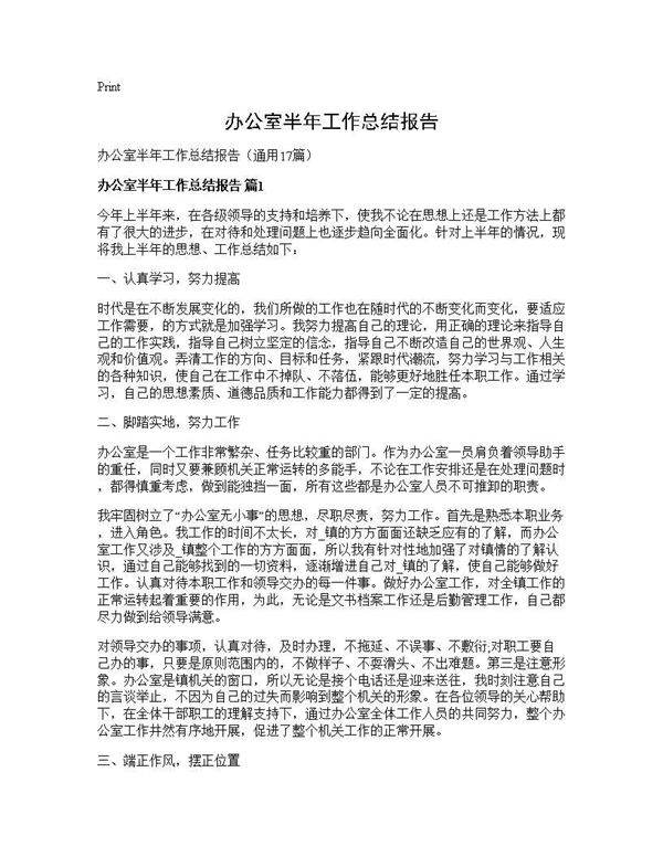办公室半年工作总结报告17篇