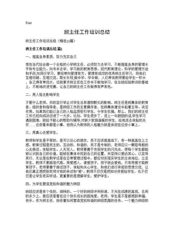 班主任工作培训总结20篇