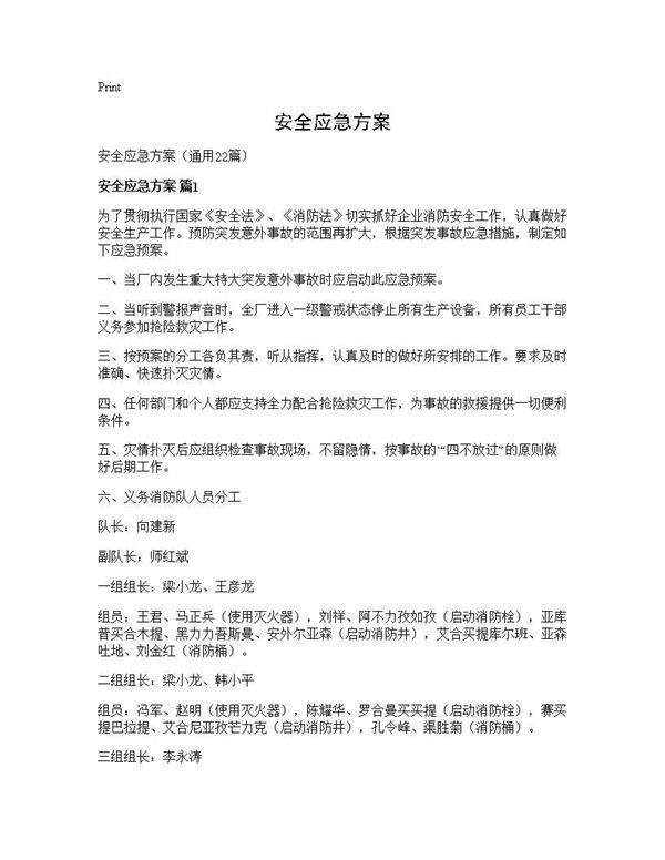 安全应急方案22篇
