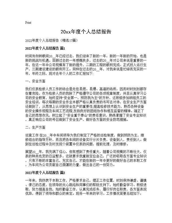 2026年度个人总结报告17篇