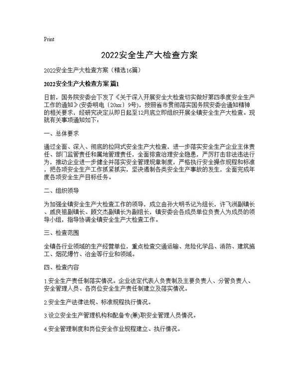 2026安全生产大检查方案16篇