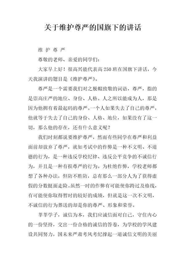 关于维护尊严的国旗下的讲话