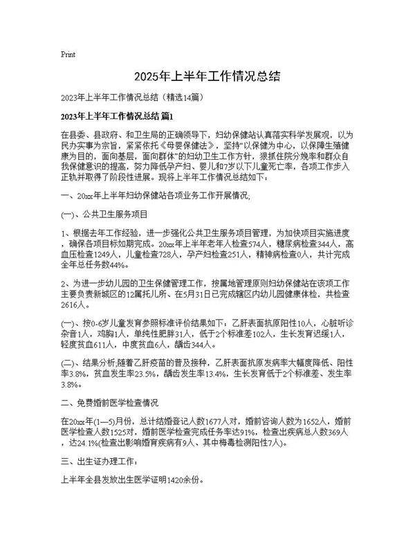 2025年上半年工作情况总结14篇