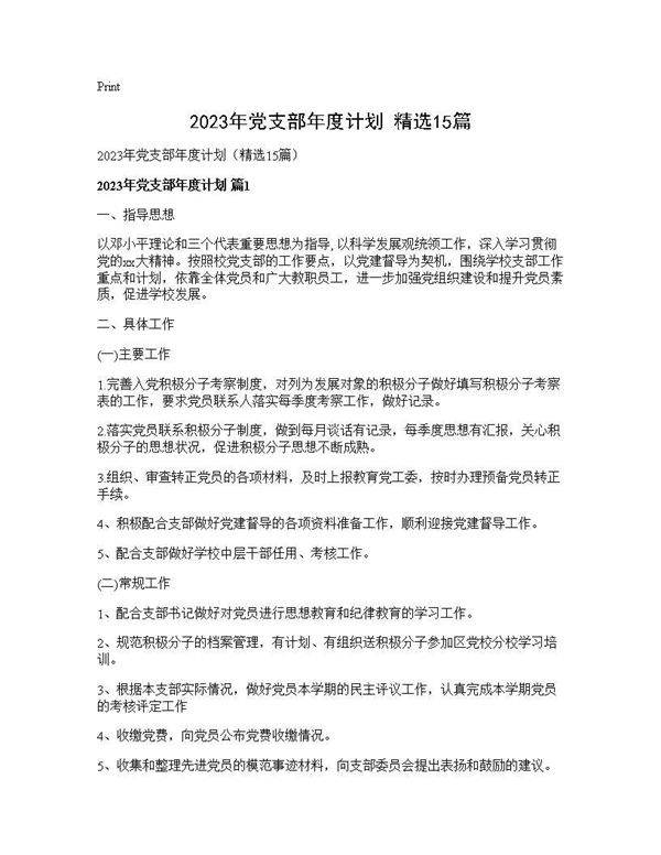 2025年党支部年度计划(精选15篇)