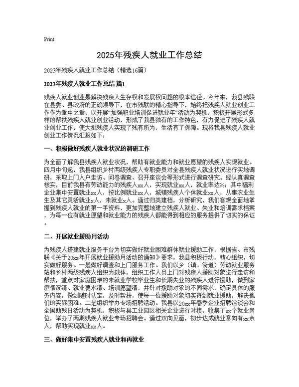 2025年残疾人就业工作总结16篇
