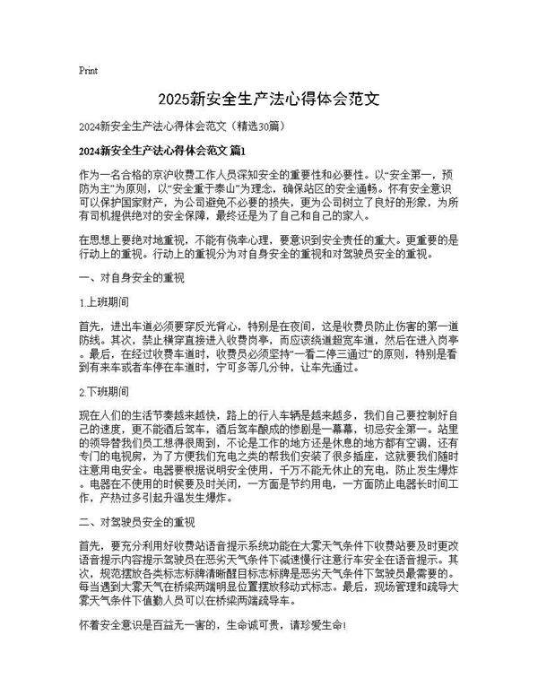 2024新安全生产法心得体会范文30篇