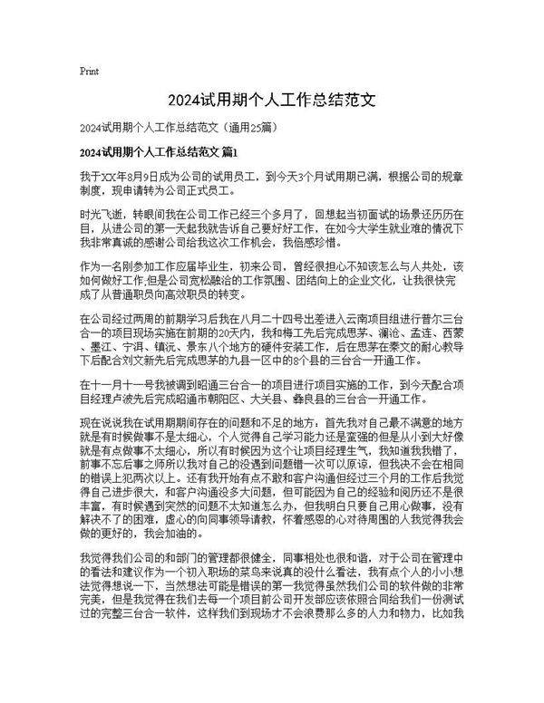 2024试用期个人工作总结范文25篇