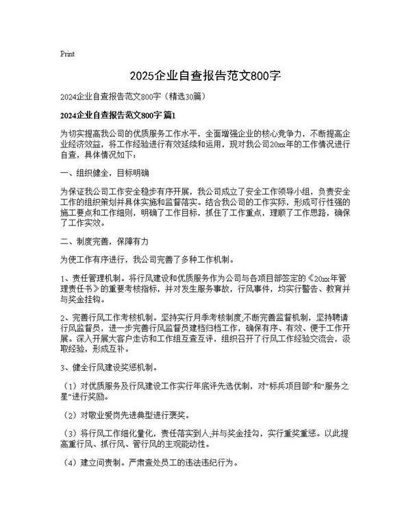 2024企业自查报告范文800字30篇