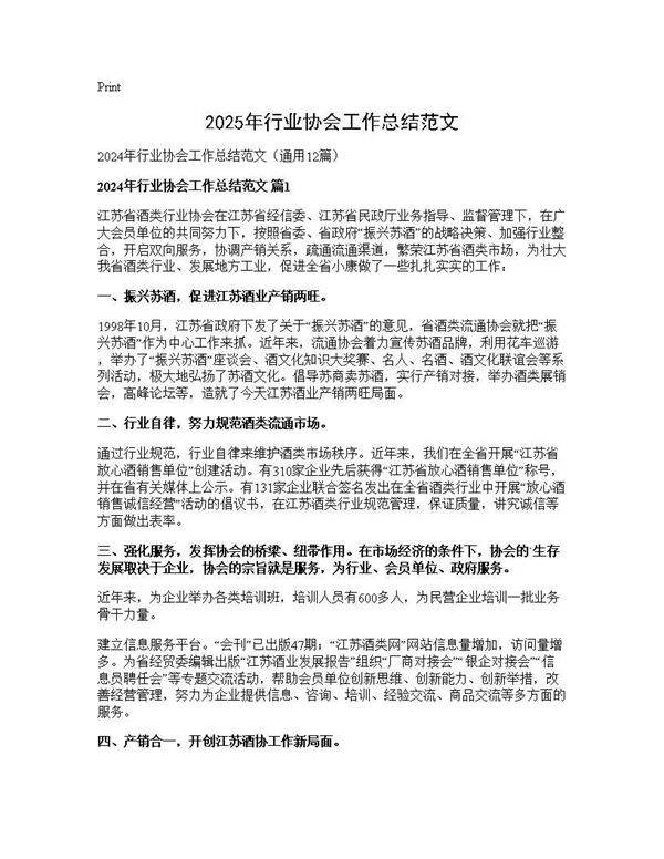 2024年行业协会工作总结范文12篇