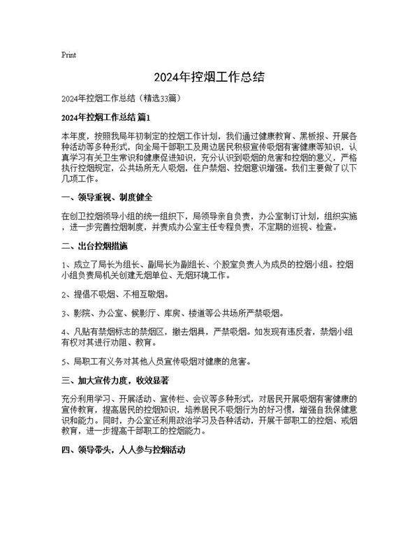 2024年控烟工作总结33篇