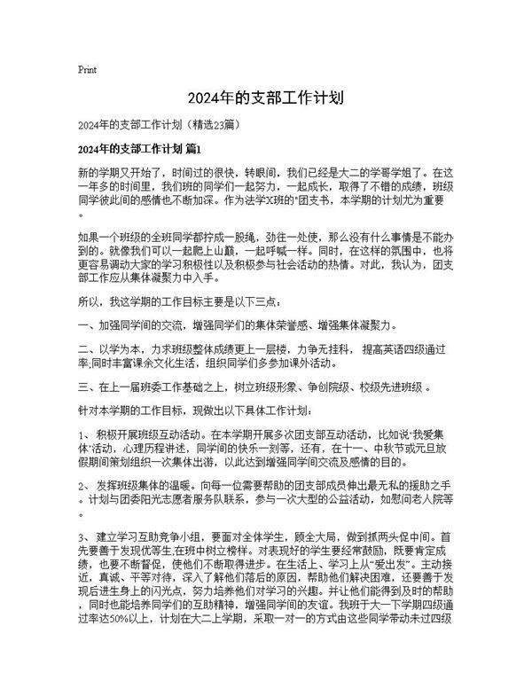 2024年的支部工作计划23篇