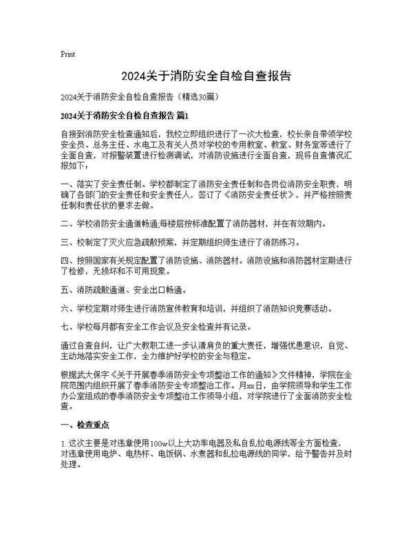 2024关于消防安全自检自查报告30篇