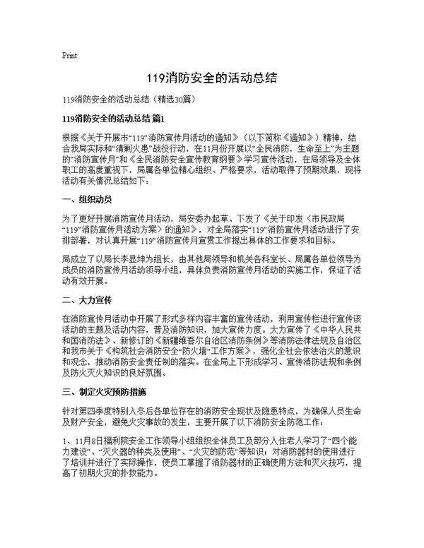 119消防安全的活动总结30篇