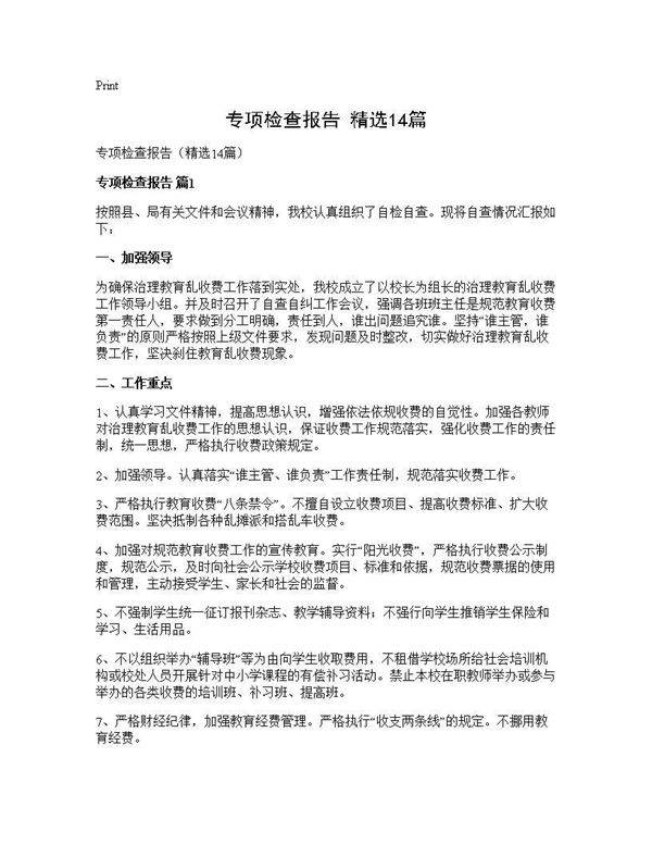 专项检查报告(精选14篇)