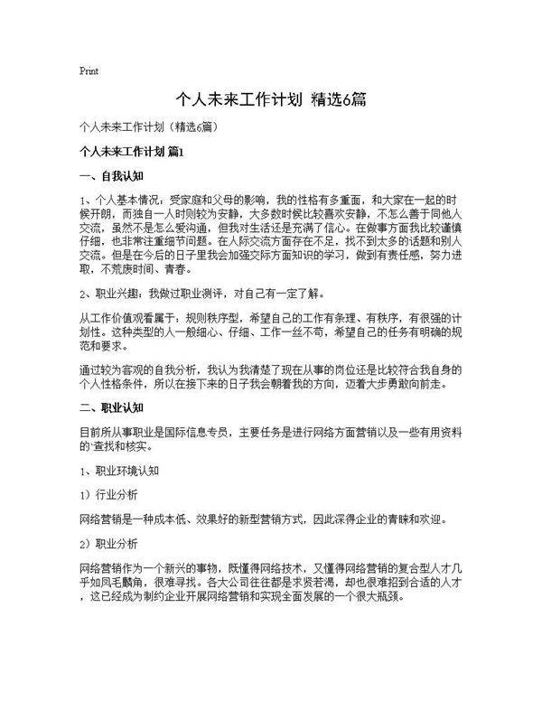 个人未来工作计划(精选6篇)