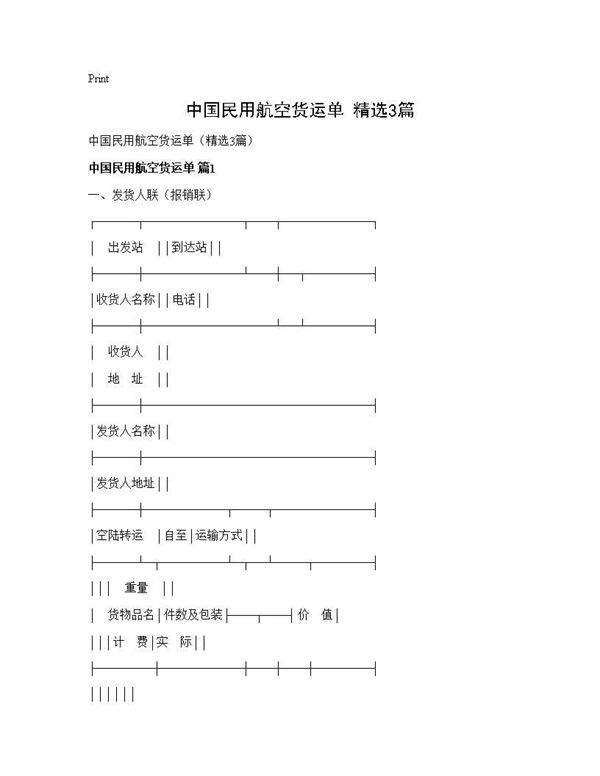 中国民用航空货运单(精选3篇)