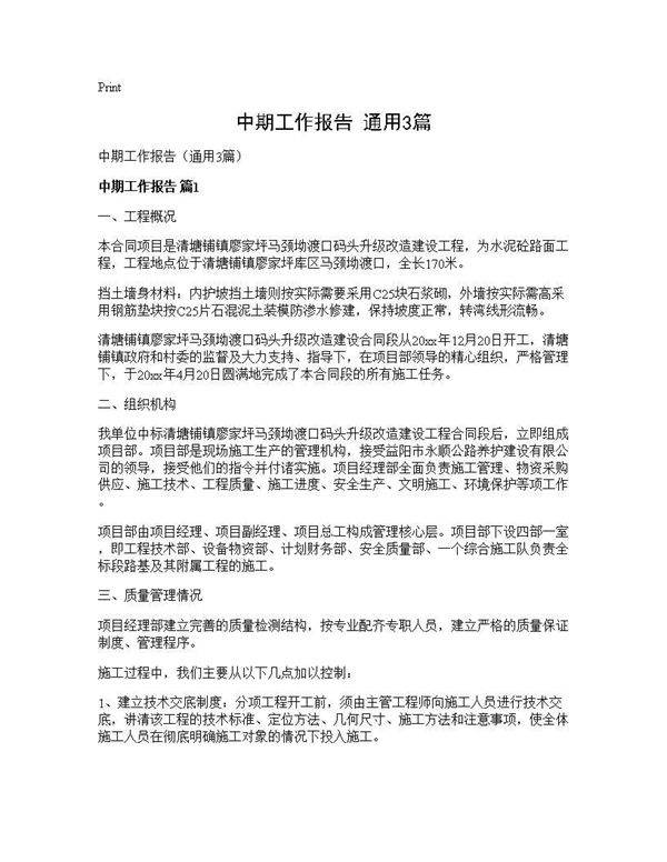 中期工作报告(通用3篇)