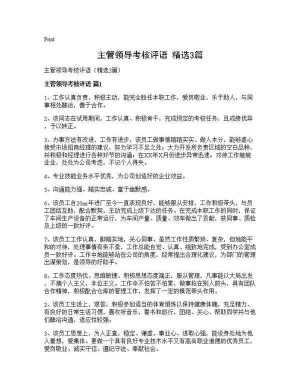 主管领导考核评语(精选3篇)