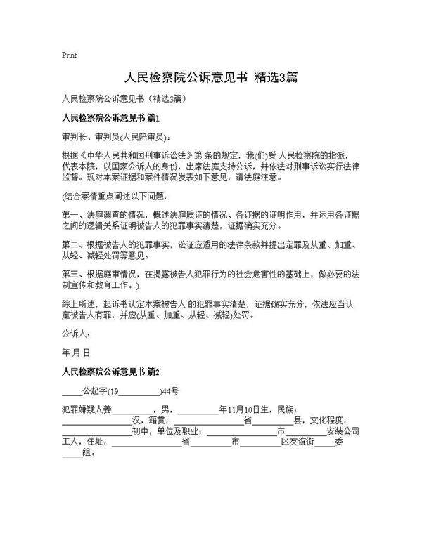 人民检察院公诉意见书(精选3篇)