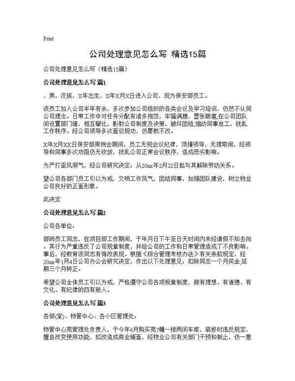 公司处理意见怎么写(精选15篇)