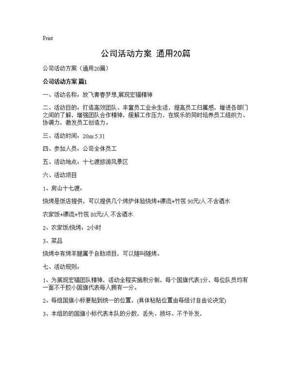 公司活动方案(通用20篇)