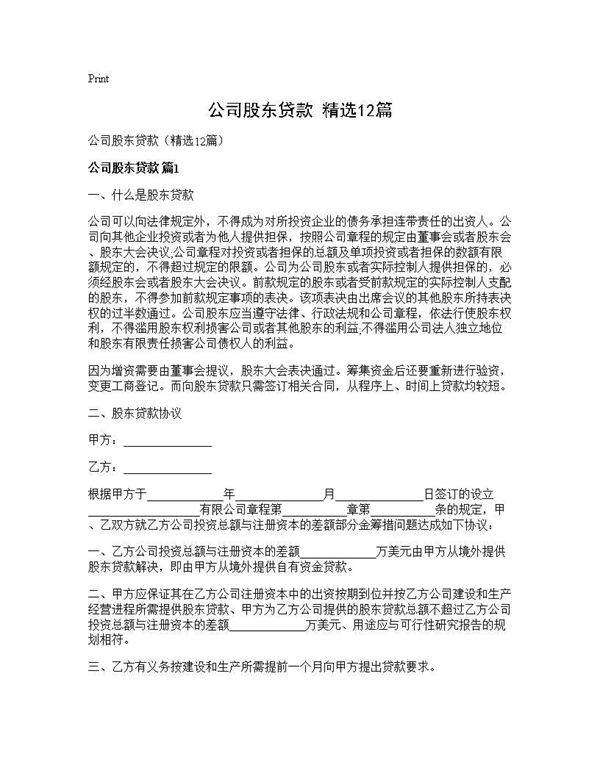 公司股东贷款(精选12篇)