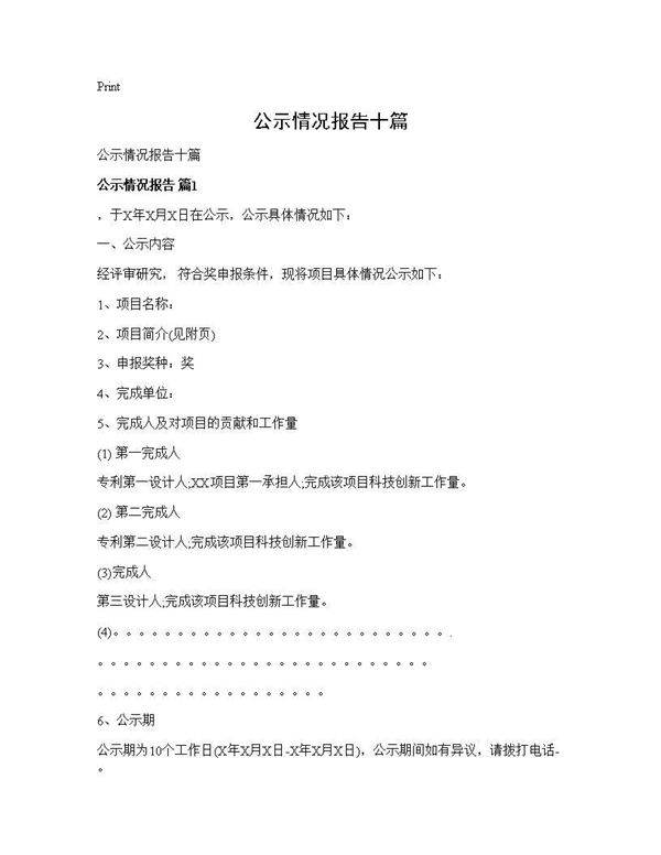 公示情况报告十篇