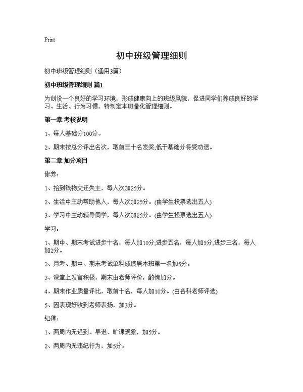 初中班级管理细则3篇