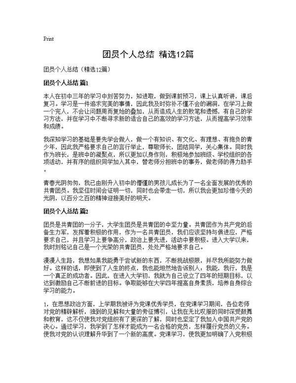 团员个人总结(精选12篇)
