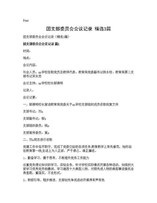团支部委员会会议记录(精选3篇)