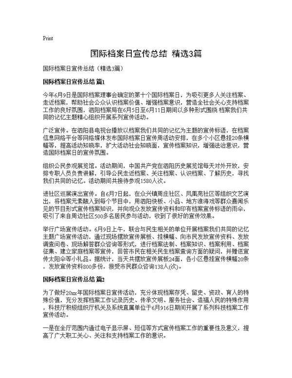 国际档案日宣传总结(精选3篇)