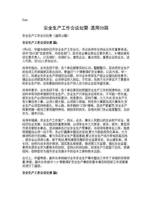 安全生产工作会议纪要(通用20篇)
