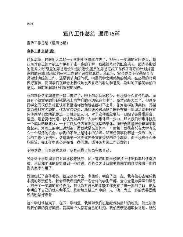 宣传工作总结(通用15篇)