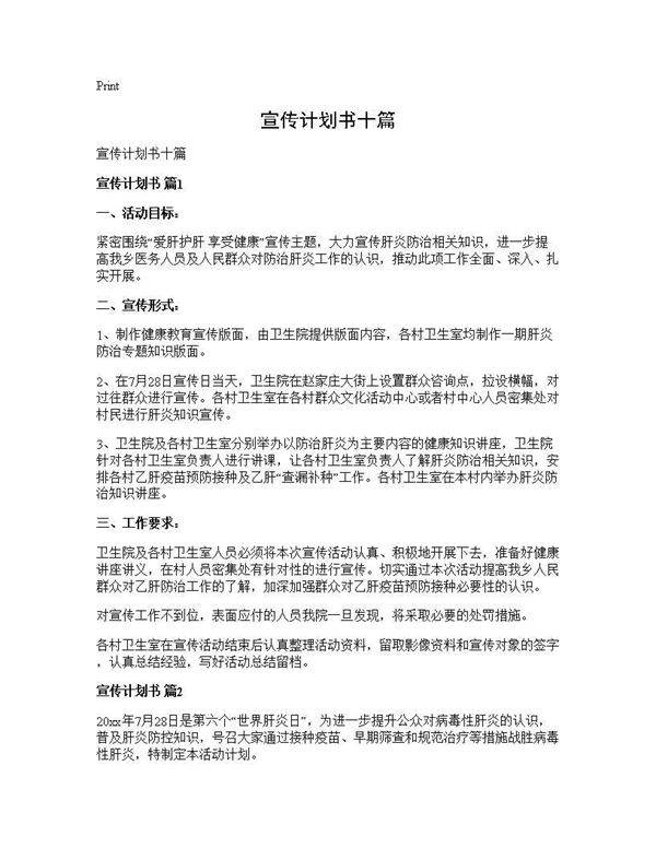 宣传计划书十篇