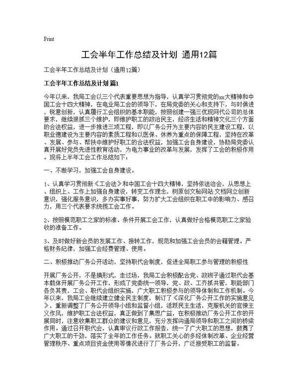 工会半年工作总结及计划(通用12篇)