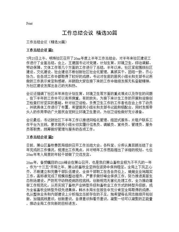 工作总结会议(精选30篇)