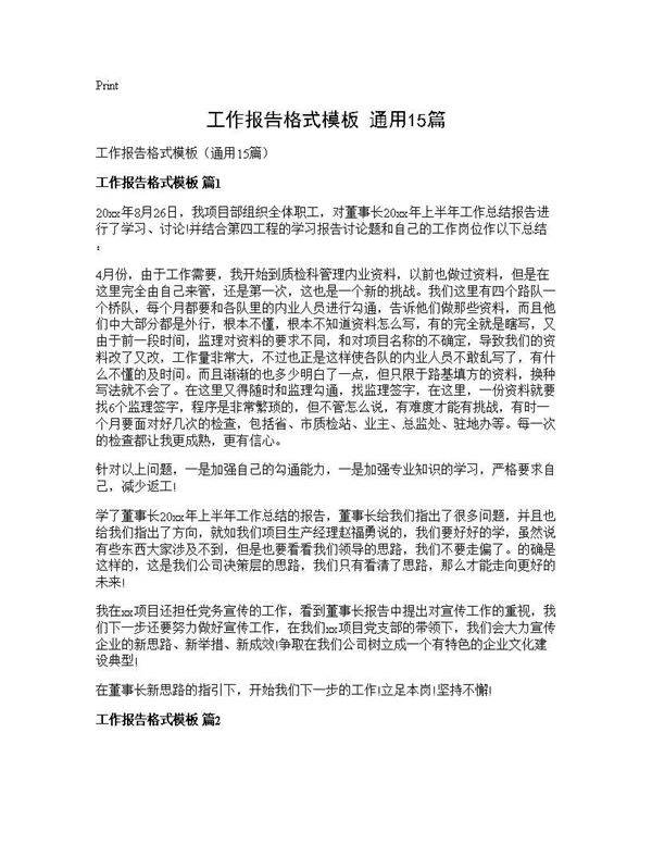 工作报告格式模板(通用15篇)