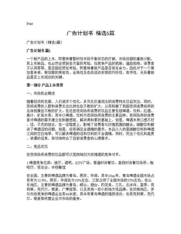 广告计划书(精选5篇)