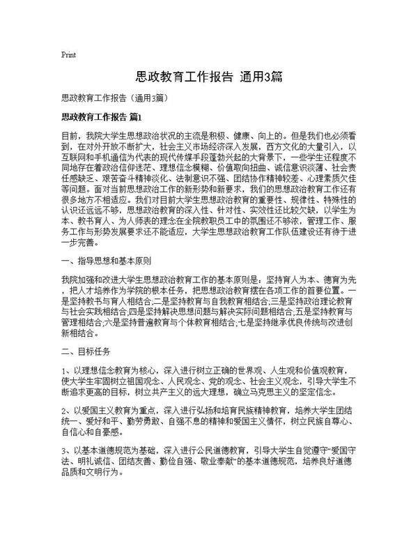 思政教育工作报告(通用3篇)