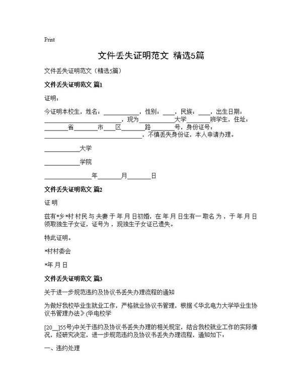 文件丢失证明范文(精选5篇)