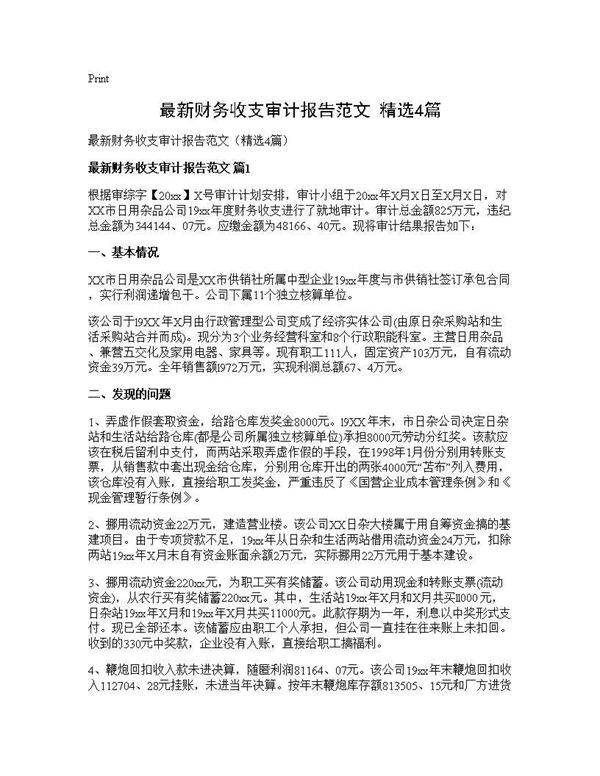 最新财务收支审计报告范文(精选4篇)