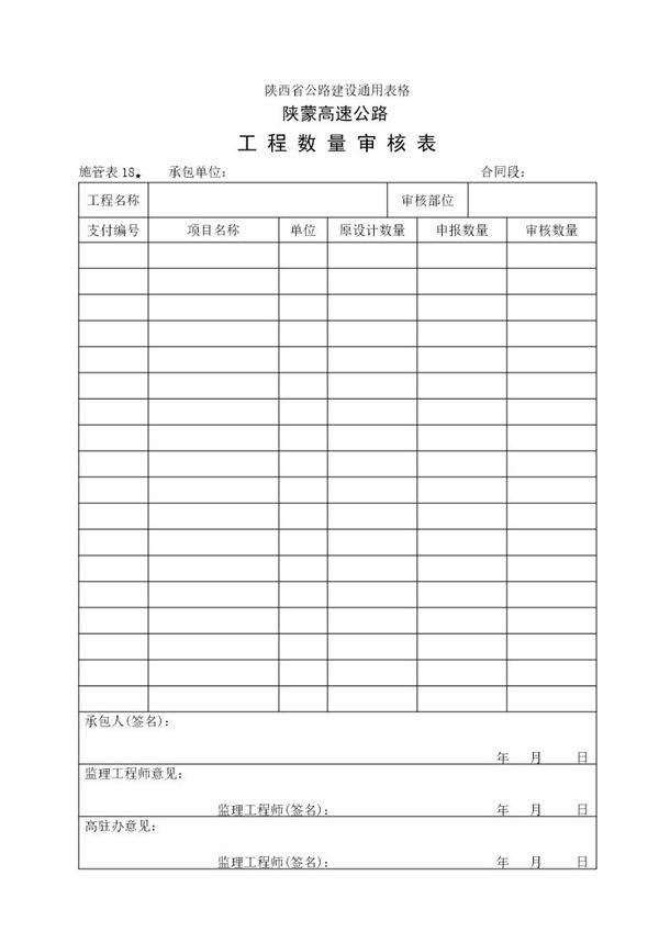 工程数量审核表