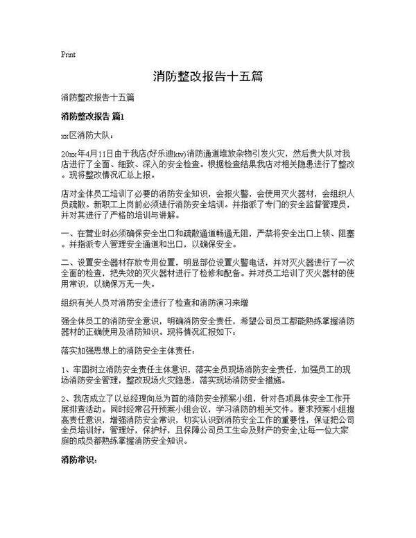 消防整改报告十五篇