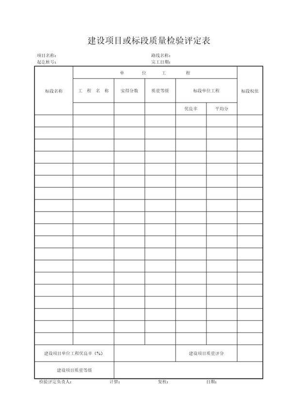 建设项目或标段质量检验评定表
